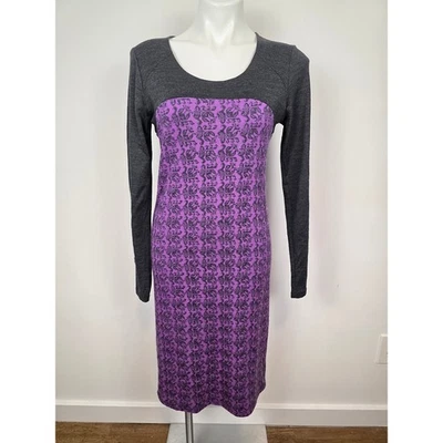 Ibex Women's Long Sleeve Merino Wool Dress Purple Black Pattern Size M - Image 1 of 4