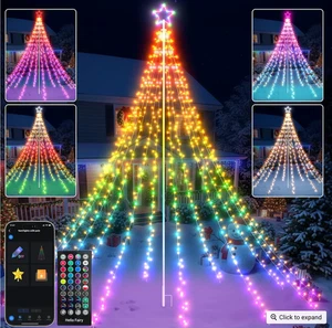 12-ft Flagpole Christmas Tree Pre-lit Programmable RGB Fairy Lights Decorations - Picture 1 of 8