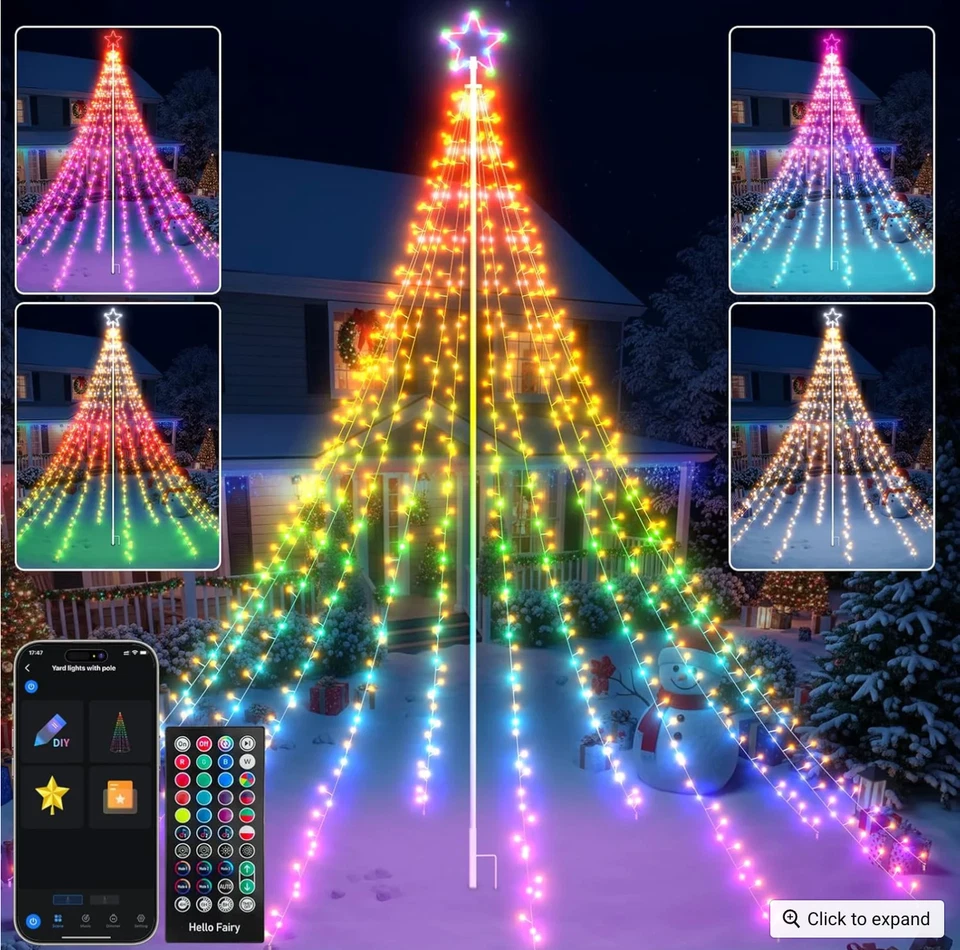 12-ft Flagpole Christmas Tree Pre-lit Programmable RGB Fairy Lights Decorations - Image 1 of 4