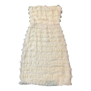 Y2K Betsey Johnson NY Elfenbein Seide trägerlos Rüschen Spitze Kleid Größe 4 - Bild 1 von 10
