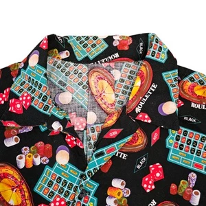Mens Casino Gambling Roulette Las Vegas Button Up Shirt Sz XL Colorful Handmade - Picture 1 of 10