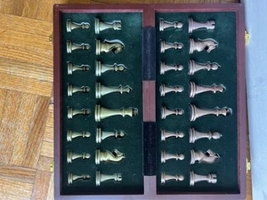 Retro Metal Chess Set with Folding Wooden Chess Board and - Picture 1 of 13