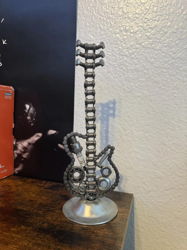 Unique Recycled Scrap Metal Art Guitar Man Cave Sculpture Tools Garage 10.5” - Image 1 of 1