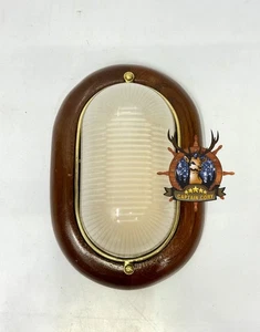 Antike maritime ovale Holz Messing Decken Wand Lampe mit weißem Glas Marine Dekor - Bild 1 von 18