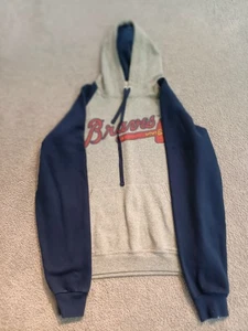 Atlanta Braves Hoodie Small S Jerzees NuBlend Gray/Navy Raglan Pullover MLB - Picture 1 of 5
