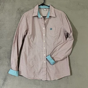 Camicia donna Cinch con bottoni manica lunga rosa turchese stampa geometrica L - Foto 1 di 10