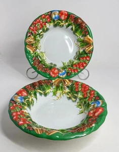 2 ciotole vintage Ullman Co 9" Holiday Medley 3D bordo goffrato plastica USA inutilizzate - Foto 1 di 7