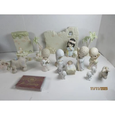 Precious Moments Nativity Collection Complete Set 11 Pieces Stable Wall & Boxes - Image 1 of 4