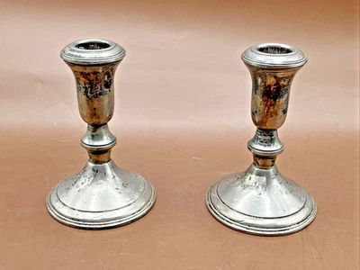 Sterling Silver Lord Silver Pair Candlestick Holders #224 Weighted 4.75" Tall - Image 1 of 4