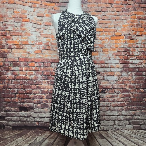 Abito Kate Spade Lucina elegante fiocco bianco e nero foderato in seta tg 2