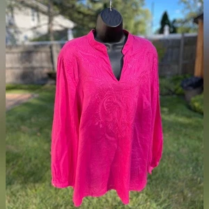Lauren Ralph Lauren linen tunic top size 2X embroidered V neck split hem pink - Picture 1 of 10
