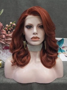 Auburn Bob Wavy Lace Front Wigs Black Widow Short Copper Red Synthetic Wigs H... - Picture 1 of 9