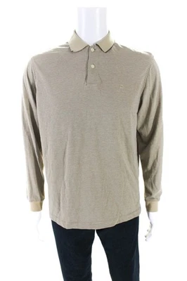 Polo Pierre Cardin Paris Para Hombres Algodón Estampado A Rayas Manga Larga Tostado Talla M Foto 1 de 4