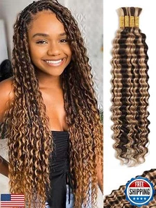 KULYMUWIG Ombre Human Braiding Hair 22 Inch 100 g 4 Bundles Deep Wave Bulk Hu - Picture 1 of 5