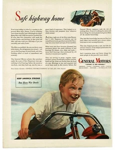 1944 GM General Motors boy on bicycle WWII Buy War Bonds Vintage Print Ad - Picture 1 of 1