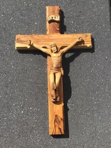Large Jerusalem Olive Wood Jesus Christ Crucifix Cross Hand Carved 13.5”H - Picture 1 of 8