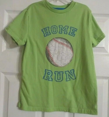 Camisa masculina verde cáqui J manga curta tamanho P 6-8 beisebol tema home run - Imagem 1 de 3