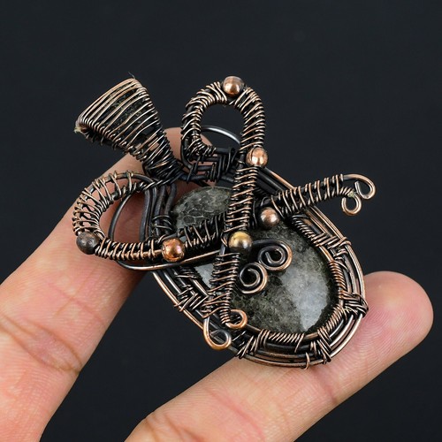 VETEMENTS Ciondolo Involucro Rame Pietra Preziosa Fossili Neri Fatto a Mano Gioielli Filo Involucro Rame Regalo per Lei