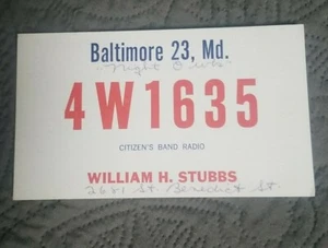 Baltimore Maryland - 4W1635 - CB Ham Radio QSL Card - Picture 1 of 2