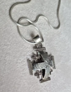 Vintage 3D Sterlingsilber Kreuz Jerusalem Silber 925 Anhänger 18" Halskette - Bild 1 von 5