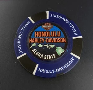 Honolulu, Hawaii Harley Davidson Aloha State Poker Chip / Blue & Black  - Picture 1 of 3