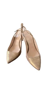 J.Crew Metallic Suede Slingback Pumps Sz 10 Gold Chocolate Item A1463 - Picture 1 of 10