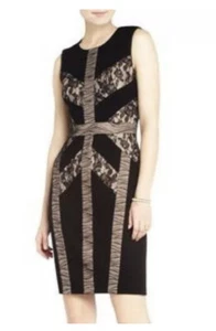 Nuevo $268 BCBG MAXAZRIA Vestido Vaina RAINA XXSpequeño NEGRO BEIGE ENCAJE Rodilla B13 - Imagen 1 de 10