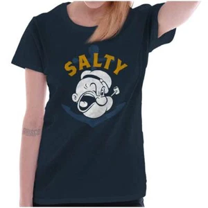 Vintage Nautical Sailor Cartoon Popeye Salty Womens Top Junior Graphic Tee - Picture 1 of 8