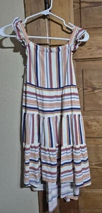 Evsie Girl's Size Large Striped Pattern Tiered Dress with Asymmetrical Hemline - Picture 1 of 7