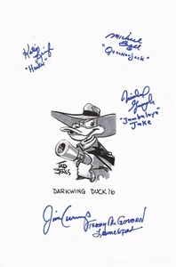 TAD STONES Authentic Sketch Signed Cast JIM CUMMINGS+4 DARKWING DUCK 11x17 Paper - Imagen 1 de 1