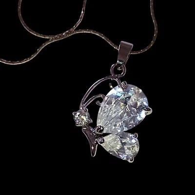 Кристалл бабочка ожерелье большой подвеска белое золото покрытием блестящий блестящий фея - Изображение 1 из 4