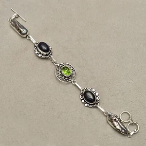 Peridot Gemstone 925 Sterling Silver Bracelet Handmade Jewelry 7-8" - Picture 1 of 6
