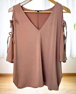 Express Cold Shoulder Top With Tie Sleeves Womens Size Large Rose Pink V-Neck - Picture 1 of 10