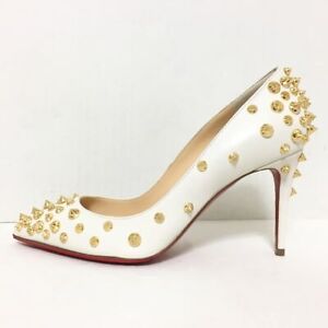 Auth CHRISTIAN LOUBOUTIN - White Leather Women's Pumps