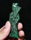 3.1'' Old Chinese Green Jade Carve Beautiful Beauty Blow Qin Amulet Pendant
