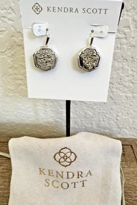 Kendra Scott Cynthia Silver Drop Earrings In Platinum Drusy - Picture 1 of 6