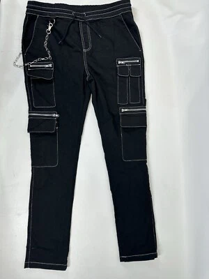 Hot Topic Black Zipper Jogger Pants Men Size Large Pull-On Cargo Grunge Emo Punk - Image 1 of 4