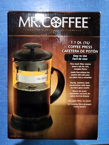 Mr. Coffee French Press Brews 1.1 Qt Glass Carafe Stainless Steel Espresso Maker - Picture 1 of 10