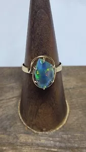 Vintage 14K Yellow Gold Opal Triplet Ring Size 8 - Picture 1 of 8