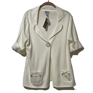 Chico’s NWT size 2 (L/12) ivory single button pockets short sleeve cardigan top - Picture 1 of 7
