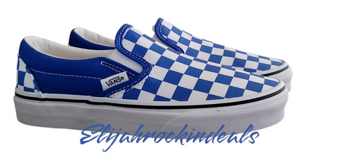 NUOVE SCARPE VANS CLASSIC SLIP ON (SCACCHIERA) BLU VERO BIANCO GIOVANI BAMBINI