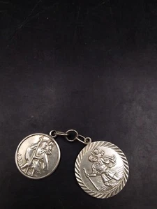 X2 Vintage Silber Christophorus Anhänger verbunden ideale Uhrenkette Anhänger - Bild 1 von 8