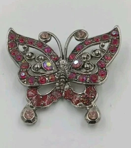 Vintage iridescent Rhinestone Butterfly Brooch Pin Silver Tone 2" - Picture 1 of 10