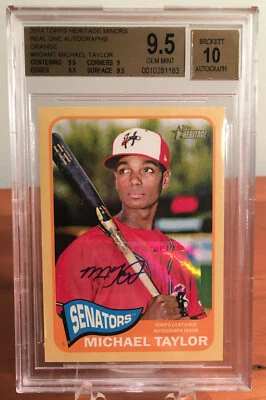2014 Topps Heritage Minors Michael A. Taylor Auto Orange #'d /5 BGS 9.5 GEM MINT - Image 1 of 3