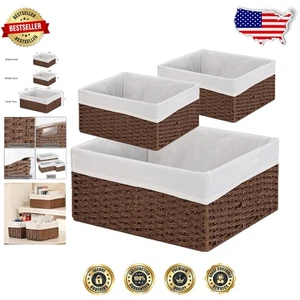 Set 3 Cestini Portaoggetti in Vimini Tessuto a Mano - Elegante Soluzione Organizzativa - Foto 1 di 9