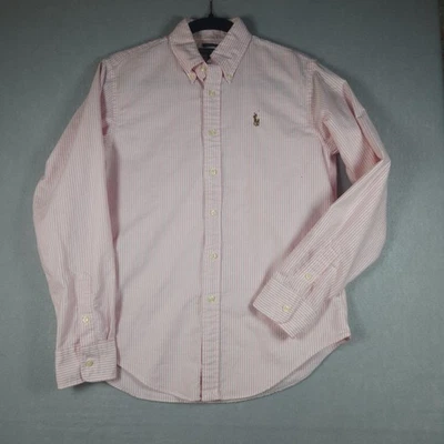 Camisa Ralph Lauren Para Mujer 8 Rosa Blanco Rayas Calce Clásico Botones Algodón Foto 1 de 4