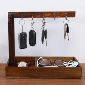 Key Holder Organizer Decorative Wooden Entryway Antique With Storage Tray Five - Picture 1 of 9