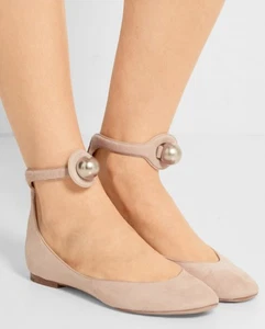 CHLOE SHOES PEARL EMBELLISHED SUEDE LEATHER BALLET FLATS $750 sz 38.5 - Picture 1 of 12