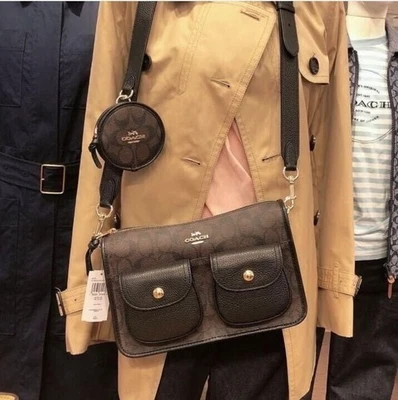 Bandolera COACH C5675 Pennie con estuche para monedas firma-marrón/negro Foto 1 de 3