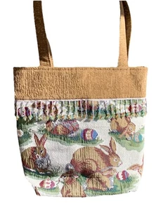 Gobelin Handtasche Hase Kaninchen Ostern Blumen Perlen Doppelriemen Bauernhof Kern Landhaus - Bild 1 von 6